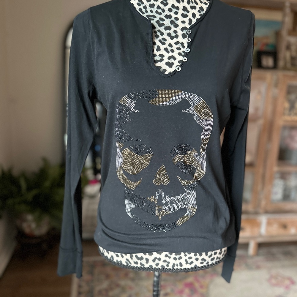 Zadig & Voltaire Black and Cream Leopard Print Top
